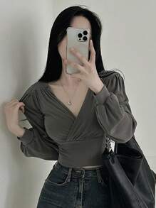 DAZY 女士 V 领长袖 T 恤、秋装、返校服