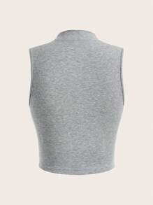 SHEIN Qutie Stand Collar Bowknot Print Tank Top For Summer - Grey - View 2