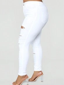 Pantalones ajustados, rasgados y de talla grande con pie pequeño - Blanco - Ver 6