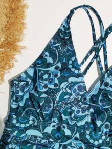 TrendSteals Plus Size Paisley Print One Piece Swimsuit Summer - Green - View 4