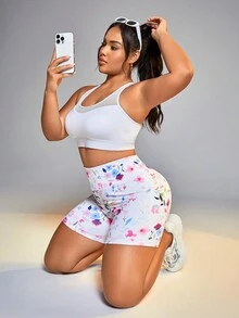 Easithlete 大码女式紧身运动短裤搭配碎花网球裙 - 紫色 - 查看 5