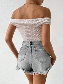 Chiquease 露肩扭紋質感連身衣 - 杏色 - 查看 7