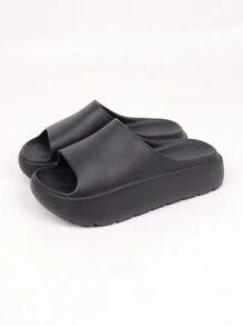 pueenb New Arrival Fashionable Women's Solid Open Toe Sports Slides, Anti-Slip Thick Sole Platform Indoor/Outdoor Leisure Slipper, Women's Footwear