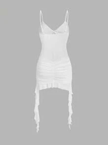 SHEIN ICON 蕾丝镶边荷叶边细肩带连衣裙 春假演唱会服装