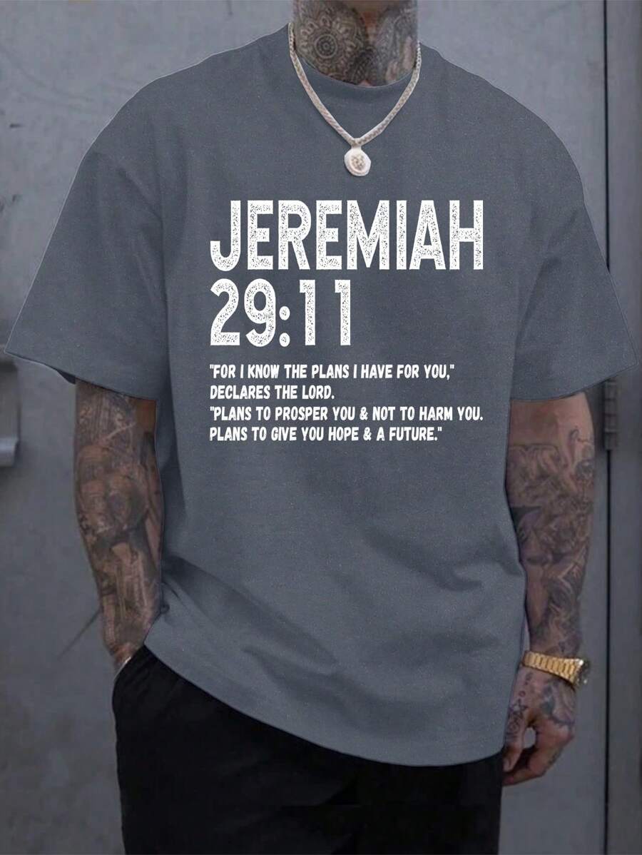 Áo thun nam tay ngắn rộng rãi, thoải mái, có in chữ - Xám - Xem 1