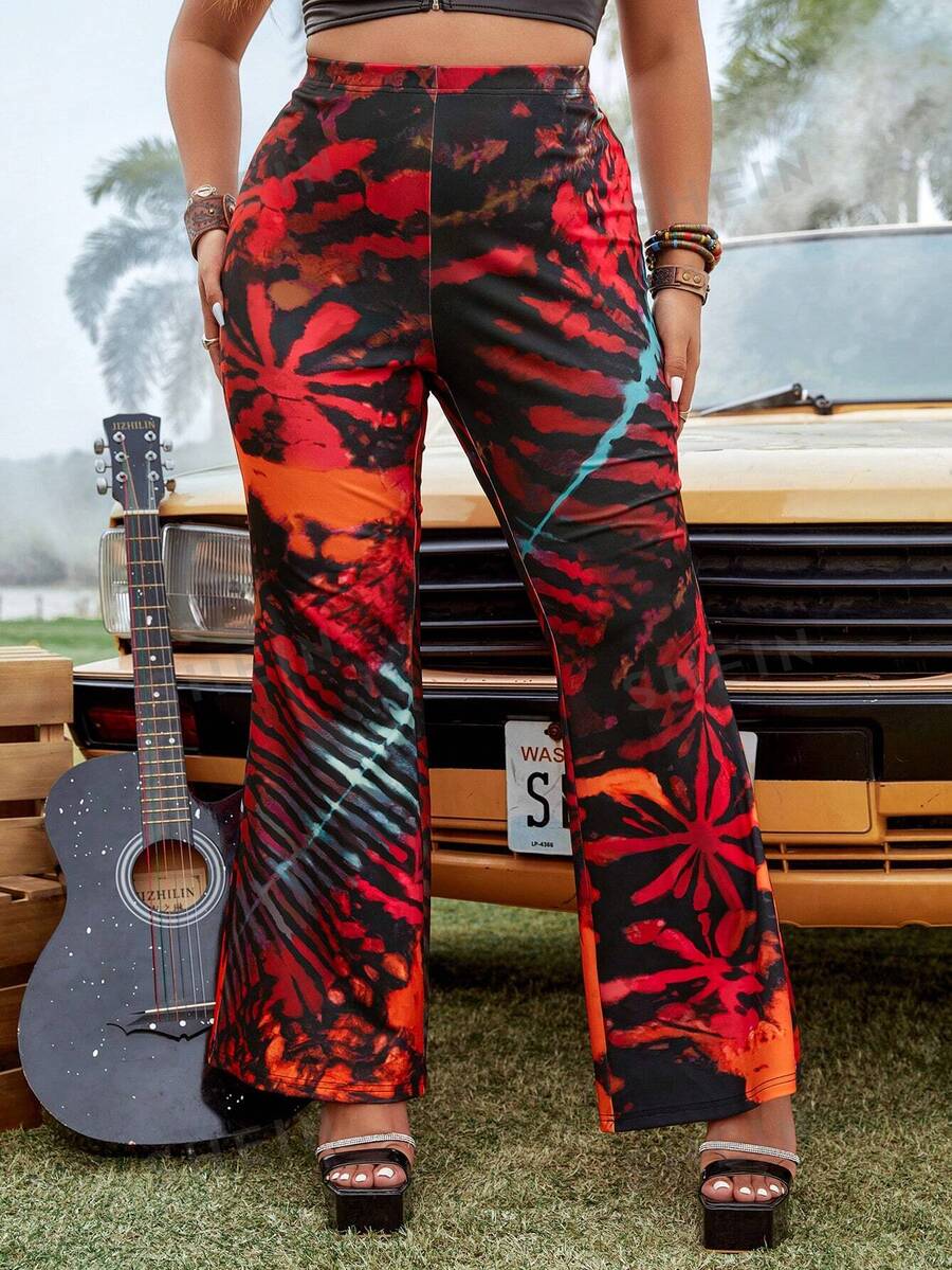 Flirla Pantaloni evazați Tie Dye de mărime Plus - Multicolor - Vizualizare 1