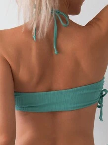 SHEIN Swim Conjunto de bikini de unicolor con textura para mujer, playa de verano - Verde Oliva - Ver 6