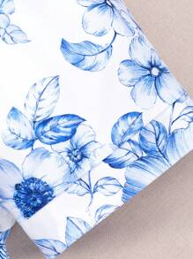 Teenage Girl's Floral Printed Asymmetrical Shoulder Jumpsuit Romper With Ruffle Hem, Including Waist Belt - Blue - View 4