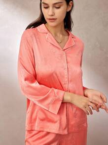 LUVLETTE Flora Satin-Jacquard Long Bridesmaid Women Pajama Set Lounge Sets - Orange - View 2