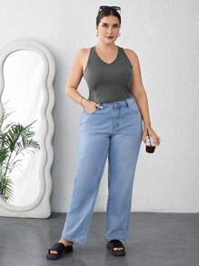 SHEIN Essnce Plus Size Multiple Pack Cropped Ribbed Knit Distressed Tank Top - Multicolor - View 5
