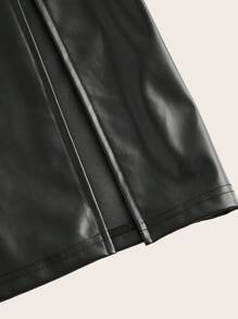 Chiquease 女款純色高開衩下擺半身裙 - 黑色 - 查看 3