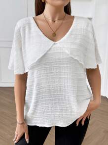 SHEIN Clasi 露肩,紋面織物,後綁帶式襯衫,適用於婚禮場合,大尺碼 - 白色 - 查看 2