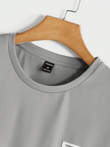 Manfinity BRENVOR Men's Letter Print Knit Casual T- Shirt & Pants Two Pieces Set Summer Outfit, Couple Things - Grey - View 8