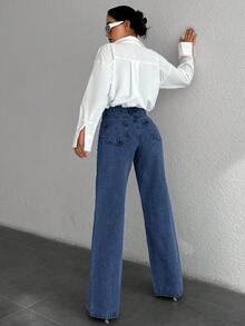 RueChic Women's Straight Leg Jeans With Diamond Embellishment Detail - Dark Wash - View 2