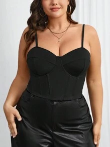 SHEIN Privé 大尺碼女士純色背心 - 黑色 - 查看 6