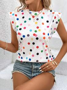 SHEIN LUNE Polka Dot Printed Loose Casual T-Shirt - White - View 3