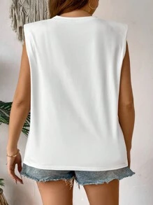 Easura Plus Size Simple Commuting Sponge Padded Shoulder Tank Top For Summer - White - View 2