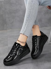 Women's Casual Sports Shoes For Spring And Autumn, With Leather Upper, Four Seasons Shoes And Lace-Up Flat Student Shoes,Sneakers For Women