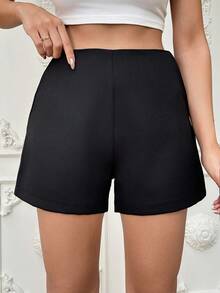 SHEIN Damen Shorts in Große Größen mit schrägen Taschen - Schwarz - Übersicht 3