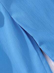 2pcs/Set Tween Girls' Round Neck Leg-Of-Mutton Sleeve Top And Pants - Blue - View 8