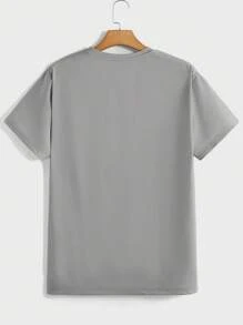 Manfinity BRENVOR Men's Letter Print Knit Casual T- Shirt & Pants Two Pieces Set Summer Outfit, Couple Things - Grey - View 4