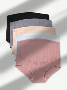 SHEIN Panty di colore solido Maternità a vita alta con bordo in pizzo - Set di 5 Lingerie per la madre