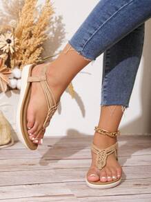 Handmade Comfortable Outdoor Woven Strap Flat Sandals (Woven Pattern Is Random, It's Almost Impossible To Match A Pair In Bulk Production)