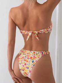 SHEIN X Clarissa Marchese SHEIN Swim Floral Print Strapless Bikini Set Summer - Multicolor - View 2