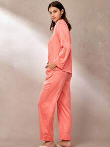 LUVLETTE Flora Satin-Jacquard Long Bridesmaid Women Pajama Set Lounge Sets - Orange - View 7
