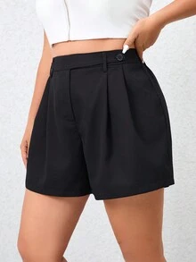 SHEIN Privé Kích thước lớn Thanh lịch Bất đối xứng Eo cao Ngắn Quần Cargo - màu đen - Xem 5