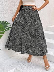 SHEIN LUNE Quý cô Giường đôi In Váy xòe - màu đen - Xem 3