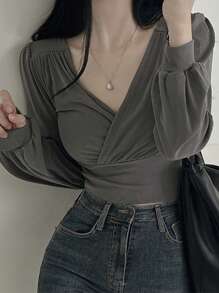 DAZY 女士 V 领长袖 T 恤、秋装、返校服