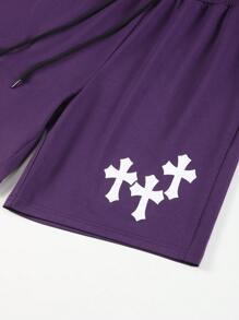 Manfinity EMRG Men's Cross Pattern Printed Short Sleeve T-Shirt And Shorts Set