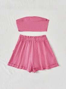 Soleia Dames Roze Strapless topje En Short set