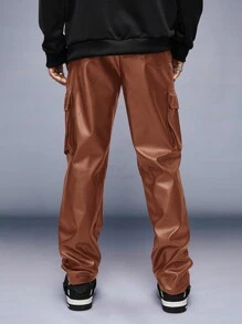 Manfinity VCAY Men's Cargo Style Leather Trousers - Coffee Brown - View 4