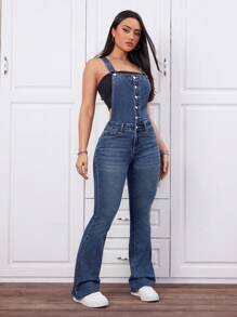 Women's Slim Flared Denim Overalls