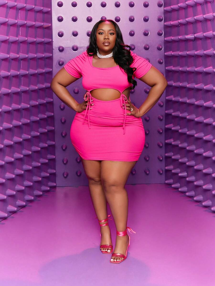 Shein X Christiana Maweii Plus Size Slim Fit Cut Out Knot Front Dress Shein X Christiana Maweii Plus Size Slim Fit Cut Out Knot Front Dress
