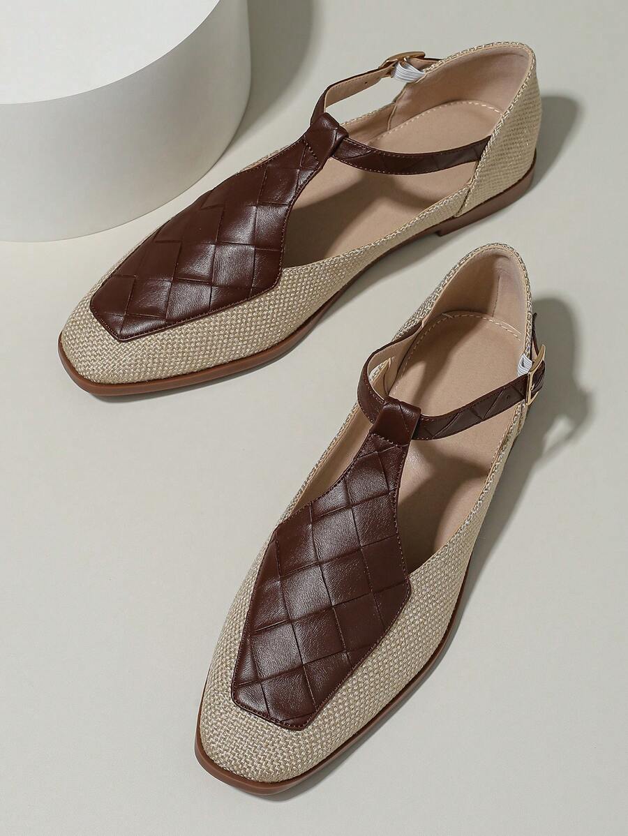 2025 Autumn Women's Square Toe T-Strap Flat Shoes, Spring New Arrival, Vintage Mary Jane Style With Unique High-End Tastefulness - Burgundy - View 1