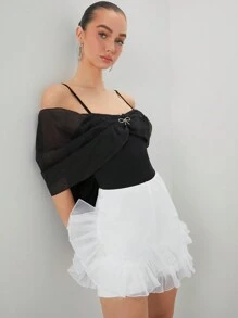 Enchnt Summer Contrast Mesh Ruffle Hem Shorts - White - View 6