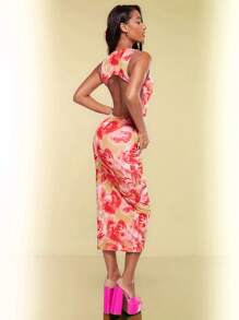 SHEIN BAE Váy không tay in hoa gợi cảm dành cho nữ với thiết kế hở lưng, thích hợp cho các buổi hẹn hò, tiệc tùng, hộp đêm, kỳ nghỉ ở bãi biển và lễ hội âm nhạc. - Nhiều màu - Xem 1