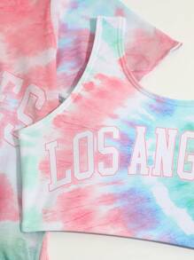 SHEIN Tween Girl Edition 印花抽绳褶皱比基尼套装 夏日海滩 - 彩色 - 查看 3