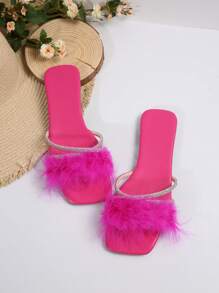 女士熱粉色夏季拖鞋，時尚百搭，優雅舒適平底涼鞋 - 玫紅色 - 查看 4