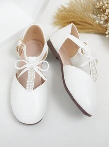 Nuevos diseños de bailarinas planas con perlas blancas y calados para niñas - Blanco - Ver 2