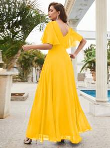 V-Neck Sequin Patchwork Chiffon Bridesmaid/Mother Of The Bride Dress