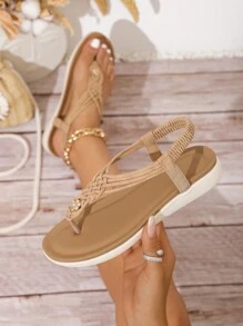 Handmade Comfortable Outdoor Woven Strap Flat Sandals (Woven Pattern Is Random, It's Almost Impossible To Match A Pair In Bulk Production)