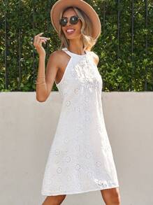 SHEIN Clasi Vestido Elegante De Primavera De Vacaciones De Pascua De Mujeres, Con Tirantes Bordados, Vestido De Verano Blanco Para Primavera - Blanco - Ver 4