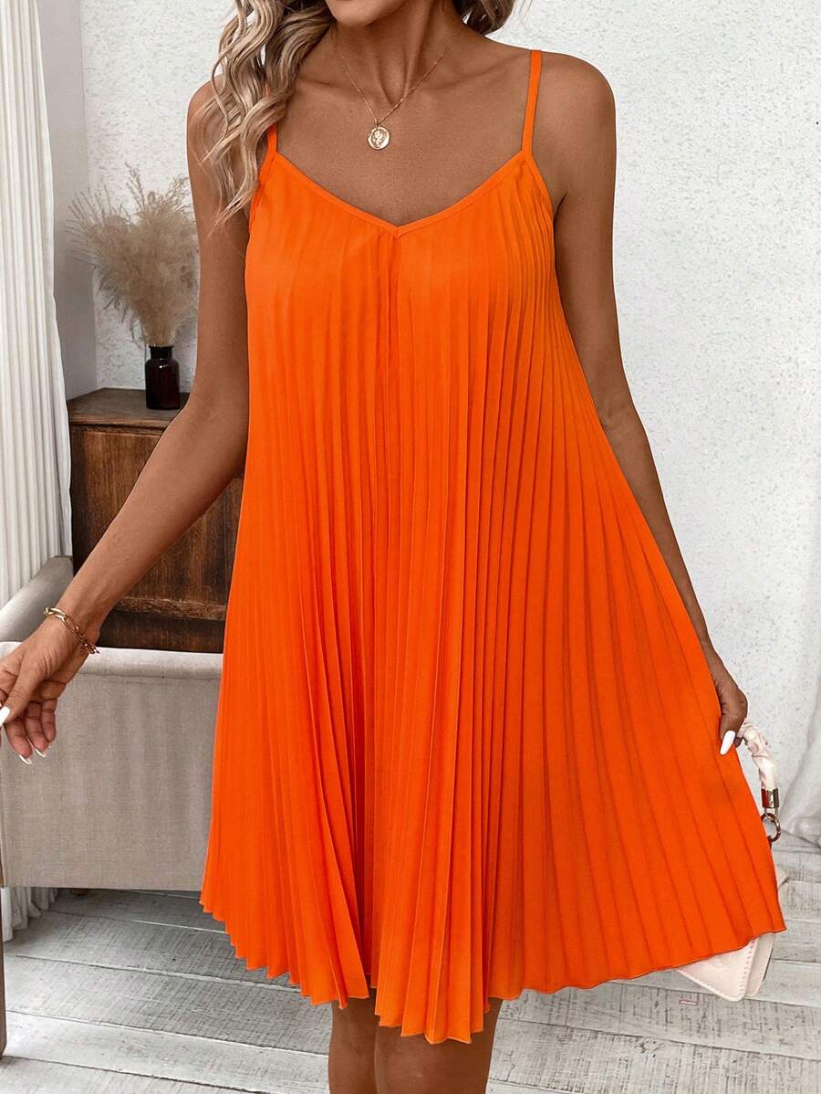 SHEIN Clasi 橙色褶皺無肩帶裙,珊瑚色裙子,春季裙子