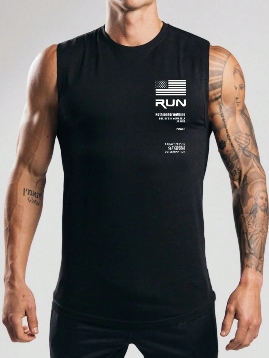 Gym Rark 男士标语图案运动背心健身上衣压缩衣 - 黑色 - 查看 1