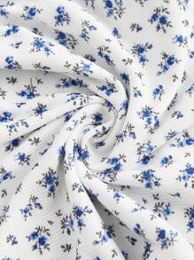 SHEIN MOD Quý cô Quây In hoa Viền Ruffle Đúng mốt Áo - Màu xanh lam - Xem 4