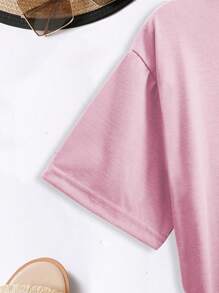 INAWLY Solid Color Round Neck Casual Short Sleeve T-Shirt - Baby Pink - View 3